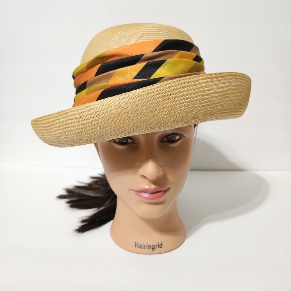 Jan Leslie Custom Design Vintage 60s Woven Straw Hat with Ribbon Accent